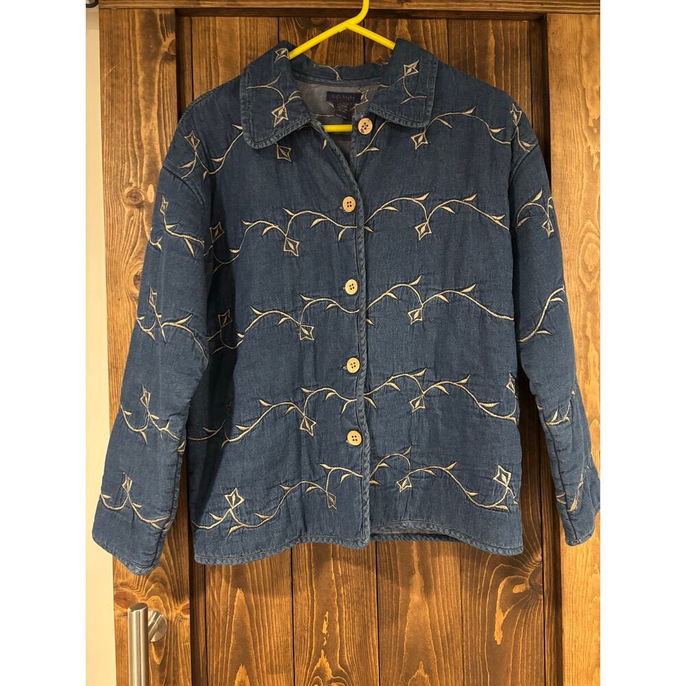 Lifestyle Denim Quilted Embroidered Jacket Barn Chore Coat Large